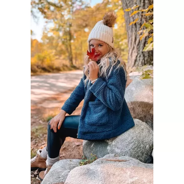 imagePRETTYGARDEN Womens Fashion Winter Coat Sherpa Fleece Faux Fur Shearling Oversized Trendy Jackets Warm OuterwearBlue