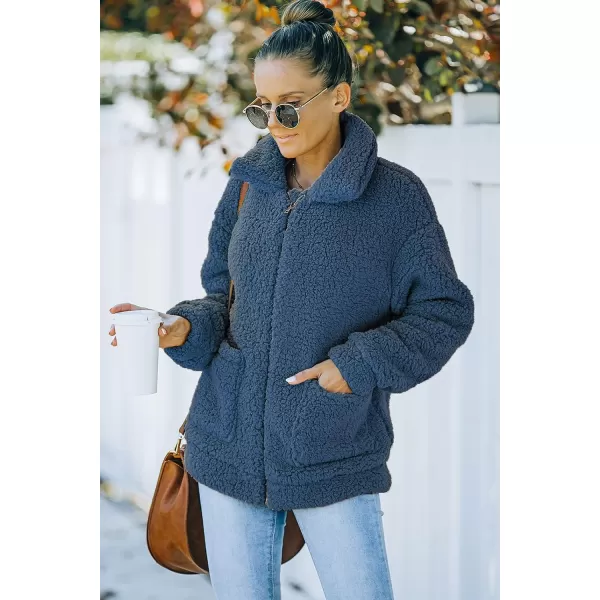 imagePRETTYGARDEN Womens Fashion Winter Coat Sherpa Fleece Faux Fur Shearling Oversized Trendy Jackets Warm OuterwearBlue