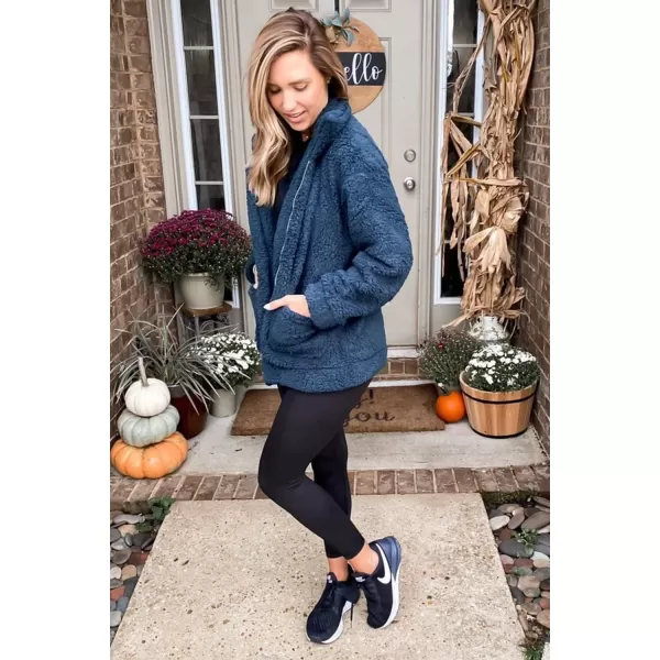 imagePRETTYGARDEN Womens Fashion Winter Coat Sherpa Fleece Faux Fur Shearling Oversized Trendy Jackets Warm OuterwearBlue