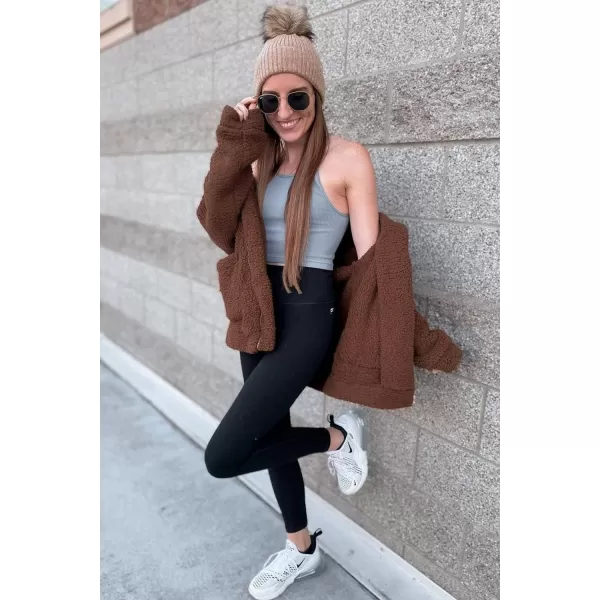 imagePRETTYGARDEN Womens Fashion Winter Coat Sherpa Fleece Faux Fur Shearling Oversized Trendy Jackets Warm OuterwearBrown