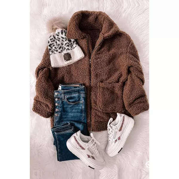 imagePRETTYGARDEN Womens Fashion Winter Coat Sherpa Fleece Faux Fur Shearling Oversized Trendy Jackets Warm OuterwearBrown