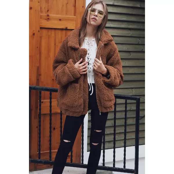 imagePRETTYGARDEN Womens Fashion Winter Coat Sherpa Fleece Faux Fur Shearling Oversized Trendy Jackets Warm OuterwearBrown