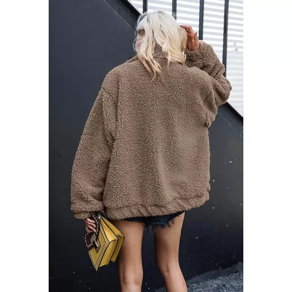 imagePRETTYGARDEN Womens Fashion Winter Coat Sherpa Fleece Faux Fur Shearling Oversized Trendy Jackets Warm OuterwearCoffee
