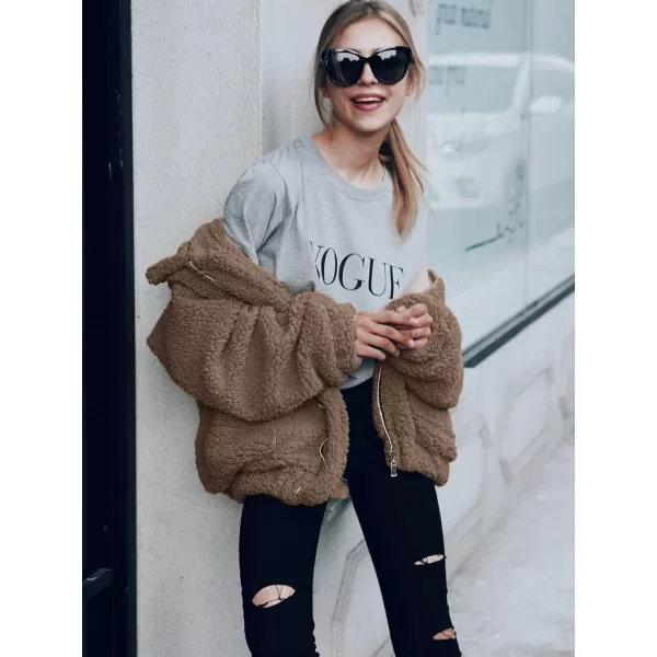 imagePRETTYGARDEN Womens Fashion Winter Coat Sherpa Fleece Faux Fur Shearling Oversized Trendy Jackets Warm OuterwearCoffee