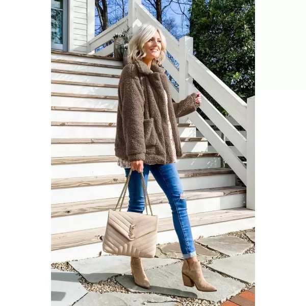 imagePRETTYGARDEN Womens Fashion Winter Coat Sherpa Fleece Faux Fur Shearling Oversized Trendy Jackets Warm OuterwearCoffee