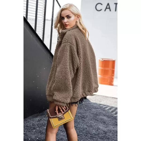 imagePRETTYGARDEN Womens Fashion Winter Coat Sherpa Fleece Faux Fur Shearling Oversized Trendy Jackets Warm OuterwearCoffee