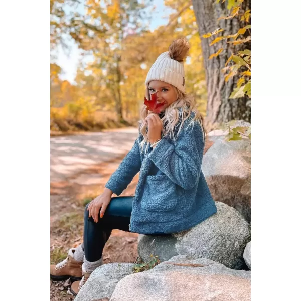 imagePRETTYGARDEN Womens Fashion Winter Coat Sherpa Fleece Faux Fur Shearling Oversized Trendy Jackets Warm OuterwearDark Blue