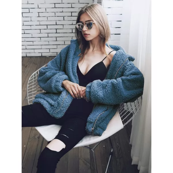 imagePRETTYGARDEN Womens Fashion Winter Coat Sherpa Fleece Faux Fur Shearling Oversized Trendy Jackets Warm OuterwearDark Blue