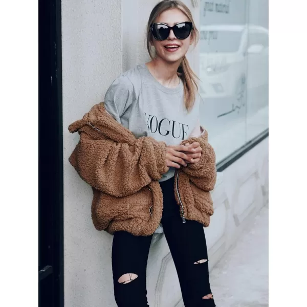 imagePRETTYGARDEN Womens Fashion Winter Coat Sherpa Fleece Faux Fur Shearling Oversized Trendy Jackets Warm OuterwearDark Brown