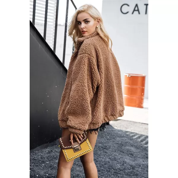 imagePRETTYGARDEN Womens Fashion Winter Coat Sherpa Fleece Faux Fur Shearling Oversized Trendy Jackets Warm OuterwearDark Brown