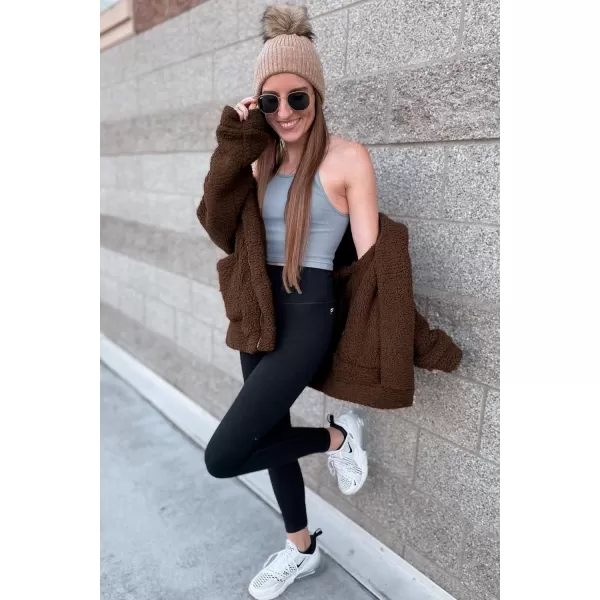 imagePRETTYGARDEN Womens Fashion Winter Coat Sherpa Fleece Faux Fur Shearling Oversized Trendy Jackets Warm OuterwearDark Coffee