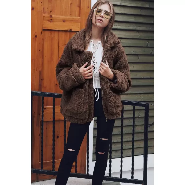 imagePRETTYGARDEN Womens Fashion Winter Coat Sherpa Fleece Faux Fur Shearling Oversized Trendy Jackets Warm OuterwearDark Coffee
