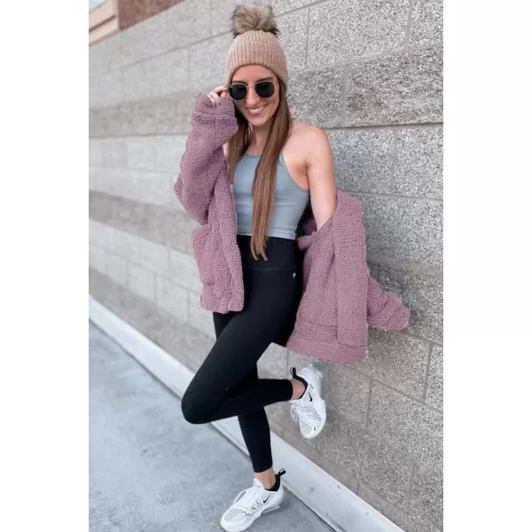 imagePRETTYGARDEN Womens Fashion Winter Coat Sherpa Fleece Faux Fur Shearling Oversized Trendy Jackets Warm OuterwearDark Pink
