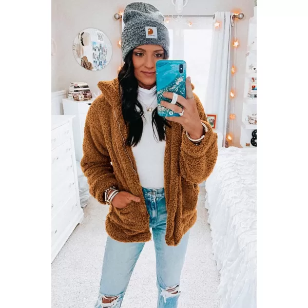 imagePRETTYGARDEN Womens Fashion Winter Coat Sherpa Fleece Faux Fur Shearling Oversized Trendy Jackets Warm OuterwearGolden