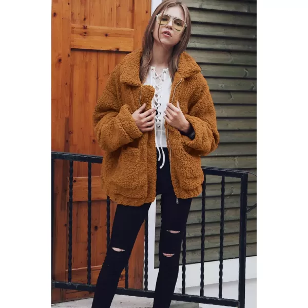 imagePRETTYGARDEN Womens Fashion Winter Coat Sherpa Fleece Faux Fur Shearling Oversized Trendy Jackets Warm OuterwearGolden