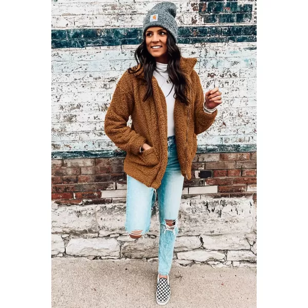 imagePRETTYGARDEN Womens Fashion Winter Coat Sherpa Fleece Faux Fur Shearling Oversized Trendy Jackets Warm OuterwearGolden