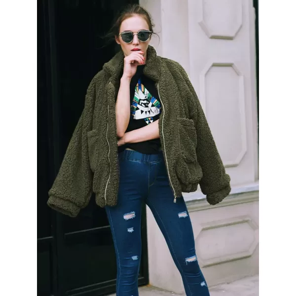 imagePRETTYGARDEN Womens Fashion Winter Coat Sherpa Fleece Faux Fur Shearling Oversized Trendy Jackets Warm OuterwearGreen