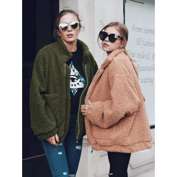 imagePRETTYGARDEN Womens Fashion Winter Coat Sherpa Fleece Faux Fur Shearling Oversized Trendy Jackets Warm OuterwearGreen
