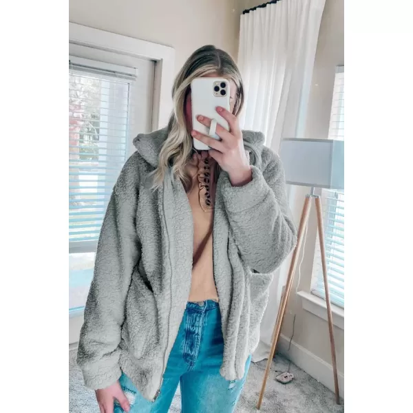 imagePRETTYGARDEN Womens Fashion Winter Coat Sherpa Fleece Faux Fur Shearling Oversized Trendy Jackets Warm OuterwearGrey