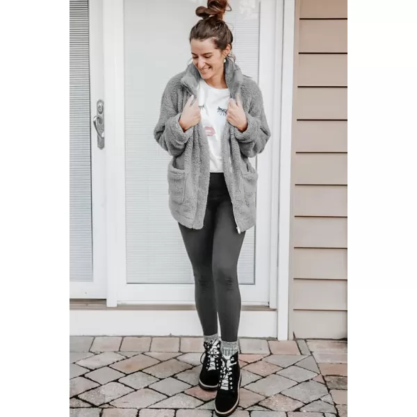 imagePRETTYGARDEN Womens Fashion Winter Coat Sherpa Fleece Faux Fur Shearling Oversized Trendy Jackets Warm OuterwearGrey