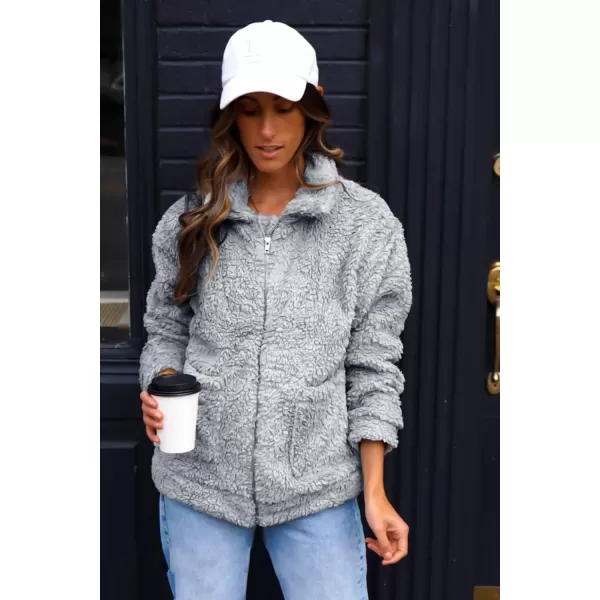 imagePRETTYGARDEN Womens Fashion Winter Coat Sherpa Fleece Faux Fur Shearling Oversized Trendy Jackets Warm OuterwearGrey