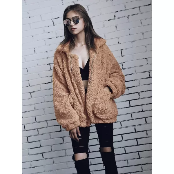 imagePRETTYGARDEN Womens Fashion Winter Coat Sherpa Fleece Faux Fur Shearling Oversized Trendy Jackets Warm OuterwearKhaki