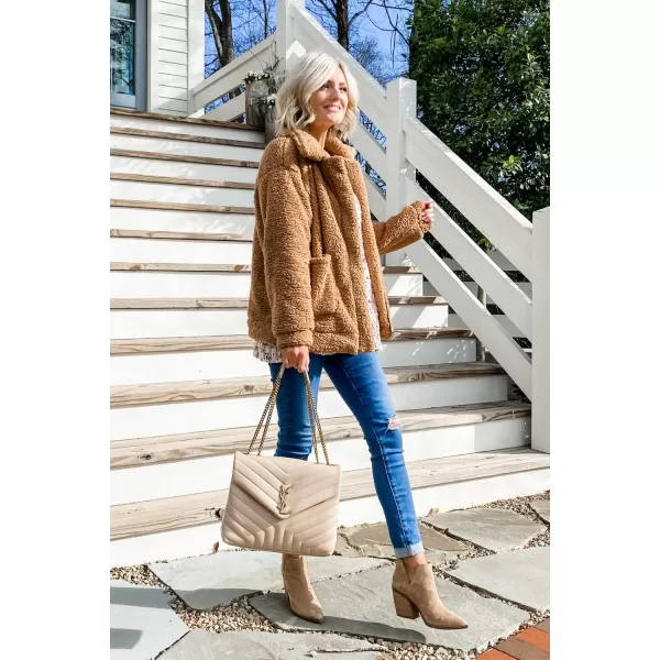 imagePRETTYGARDEN Womens Fashion Winter Coat Sherpa Fleece Faux Fur Shearling Oversized Trendy Jackets Warm OuterwearKhaki