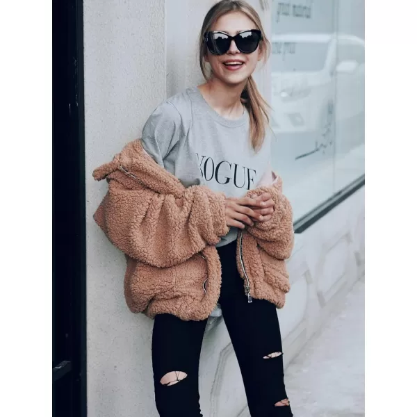 imagePRETTYGARDEN Womens Fashion Winter Coat Sherpa Fleece Faux Fur Shearling Oversized Trendy Jackets Warm OuterwearKhaki