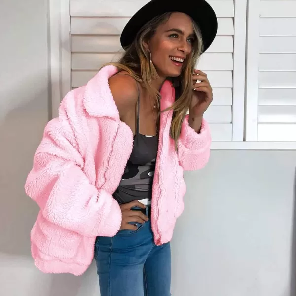 imagePRETTYGARDEN Womens Fashion Winter Coat Sherpa Fleece Faux Fur Shearling Oversized Trendy Jackets Warm OuterwearPink