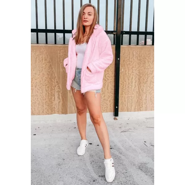 imagePRETTYGARDEN Womens Fashion Winter Coat Sherpa Fleece Faux Fur Shearling Oversized Trendy Jackets Warm OuterwearPink