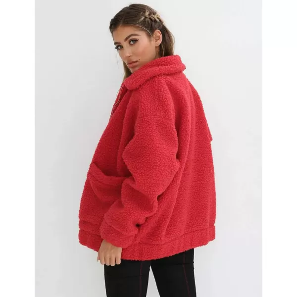 imagePRETTYGARDEN Womens Fashion Winter Coat Sherpa Fleece Faux Fur Shearling Oversized Trendy Jackets Warm OuterwearRed