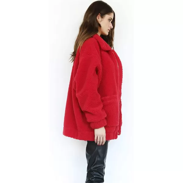 imagePRETTYGARDEN Womens Fashion Winter Coat Sherpa Fleece Faux Fur Shearling Oversized Trendy Jackets Warm OuterwearRed