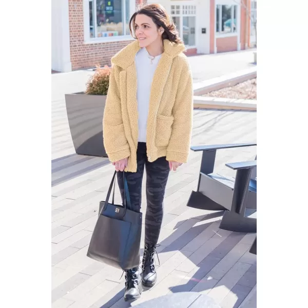 imagePRETTYGARDEN Womens Fashion Winter Coat Sherpa Fleece Faux Fur Shearling Oversized Trendy Jackets Warm OuterwearStyle One Apricot