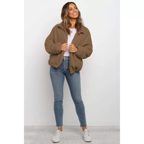 imagePRETTYGARDEN Womens Fashion Winter Coat Sherpa Fleece Faux Fur Shearling Oversized Trendy Jackets Warm OuterwearStyle One Khaki