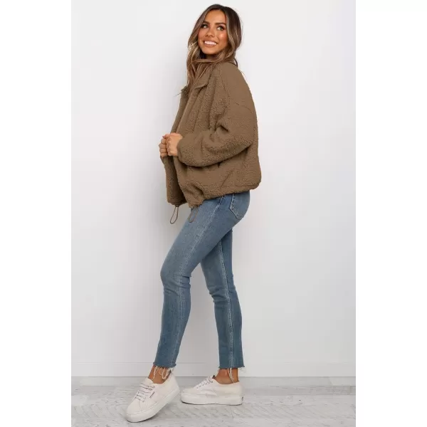 imagePRETTYGARDEN Womens Fashion Winter Coat Sherpa Fleece Faux Fur Shearling Oversized Trendy Jackets Warm OuterwearStyle One Khaki