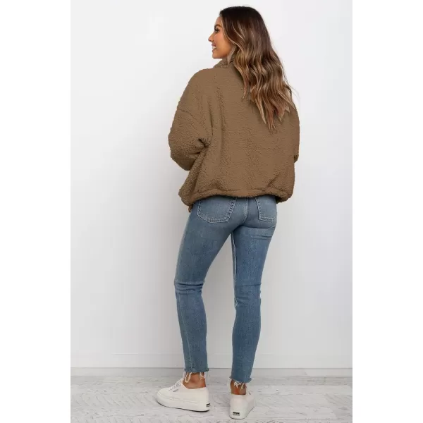 imagePRETTYGARDEN Womens Fashion Winter Coat Sherpa Fleece Faux Fur Shearling Oversized Trendy Jackets Warm OuterwearStyle One Khaki