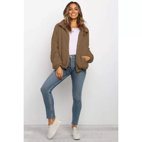 imagePRETTYGARDEN Womens Fashion Winter Coat Sherpa Fleece Faux Fur Shearling Oversized Trendy Jackets Warm OuterwearStyle One Khaki