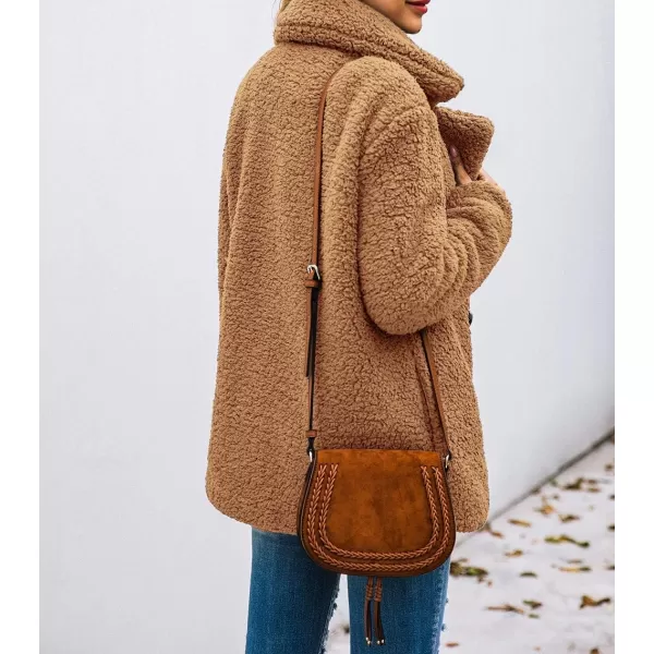 imagePRETTYGARDEN Womens Fashion Winter Coat Sherpa Fleece Faux Fur Shearling Oversized Trendy Jackets Warm OuterwearStyle Two Camel