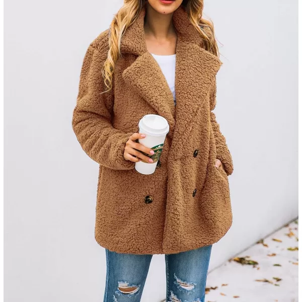 imagePRETTYGARDEN Womens Fashion Winter Coat Sherpa Fleece Faux Fur Shearling Oversized Trendy Jackets Warm OuterwearStyle Two Camel
