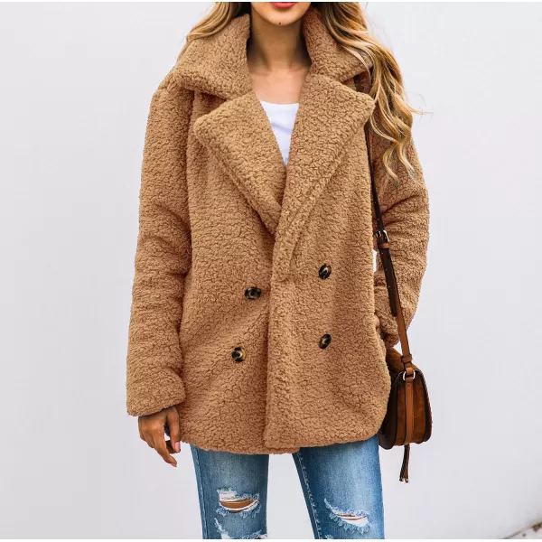 imagePRETTYGARDEN Womens Fashion Winter Coat Sherpa Fleece Faux Fur Shearling Oversized Trendy Jackets Warm OuterwearStyle Two Camel