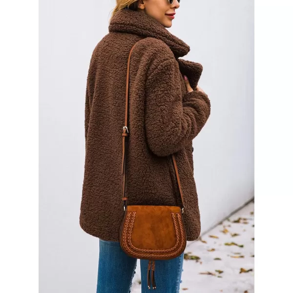 imagePRETTYGARDEN Womens Fashion Winter Coat Sherpa Fleece Faux Fur Shearling Oversized Trendy Jackets Warm OuterwearStyle Two Coffee