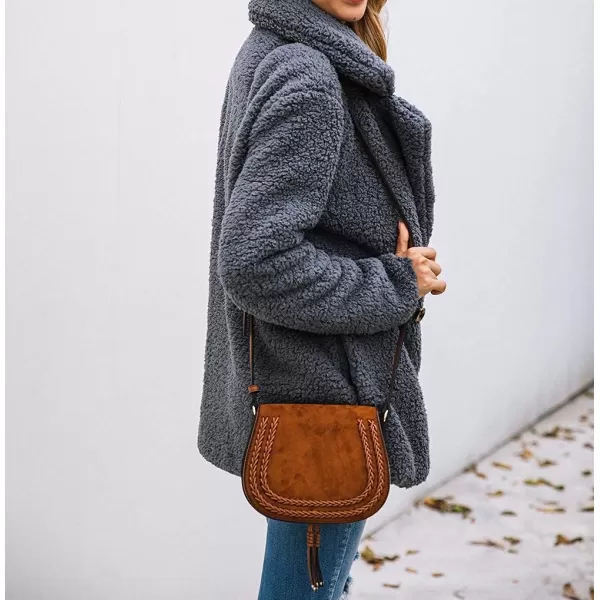 imagePRETTYGARDEN Womens Fashion Winter Coat Sherpa Fleece Faux Fur Shearling Oversized Trendy Jackets Warm OuterwearStyle Two Dark Grey