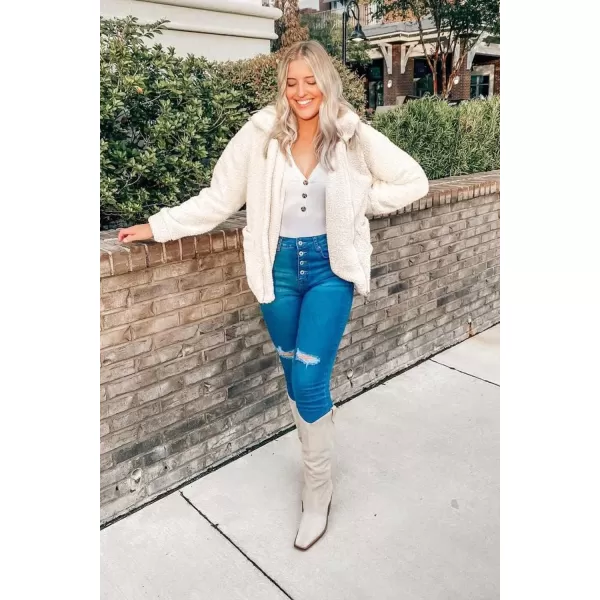 imagePRETTYGARDEN Womens Fashion Winter Coat Sherpa Fleece Faux Fur Shearling Oversized Trendy Jackets Warm OuterwearWhite