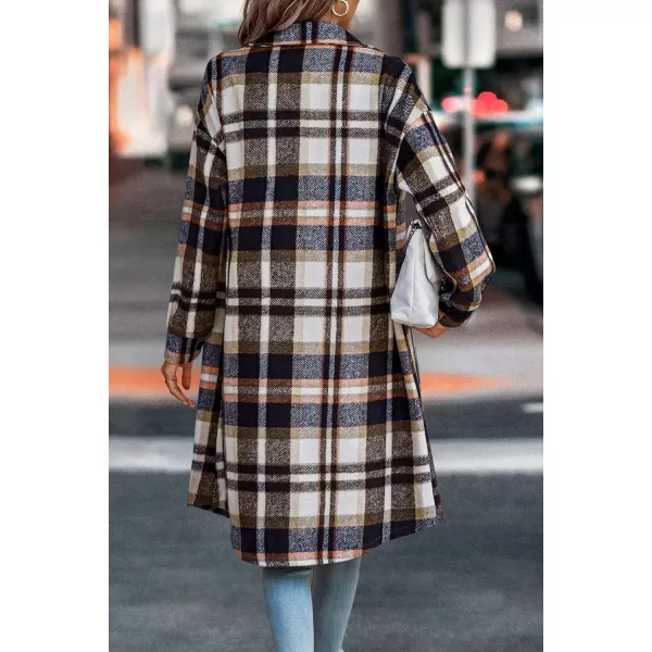 imagePRETTYGARDEN Womens Plaid Shacket 2024 Long Sleeve Button Up Flannel Shirt Winter Tartan Jacket Woolen CoatsBrown