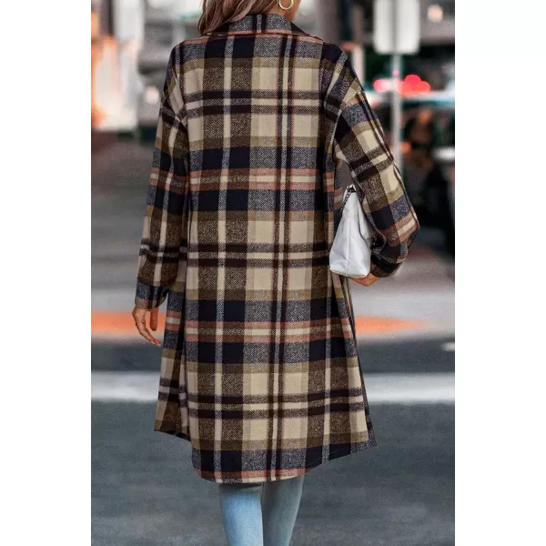 imagePRETTYGARDEN Womens Plaid Shacket 2024 Long Sleeve Button Up Flannel Shirt Winter Tartan Jacket Woolen CoatsNavy