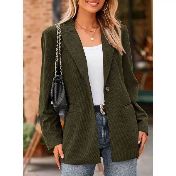 imagePRETTYGARDEN Womens Winter Corduroy Blazers Jackets Dressy Casual Ribbed Long Sleeve Lapel Fashion Work Business OuterwearArmy Green