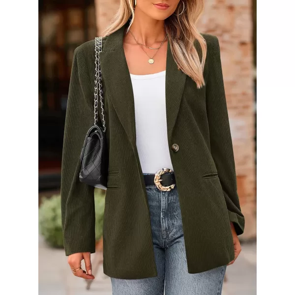 imagePRETTYGARDEN Womens Winter Corduroy Blazers Jackets Dressy Casual Ribbed Long Sleeve Lapel Fashion Work Business OuterwearArmy Green