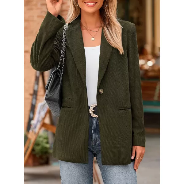 imagePRETTYGARDEN Womens Winter Corduroy Blazers Jackets Dressy Casual Ribbed Long Sleeve Lapel Fashion Work Business OuterwearArmy Green
