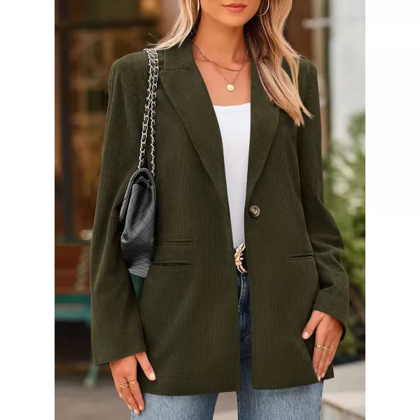 imagePRETTYGARDEN Womens Winter Corduroy Blazers Jackets Dressy Casual Ribbed Long Sleeve Lapel Fashion Work Business OuterwearArmy Green