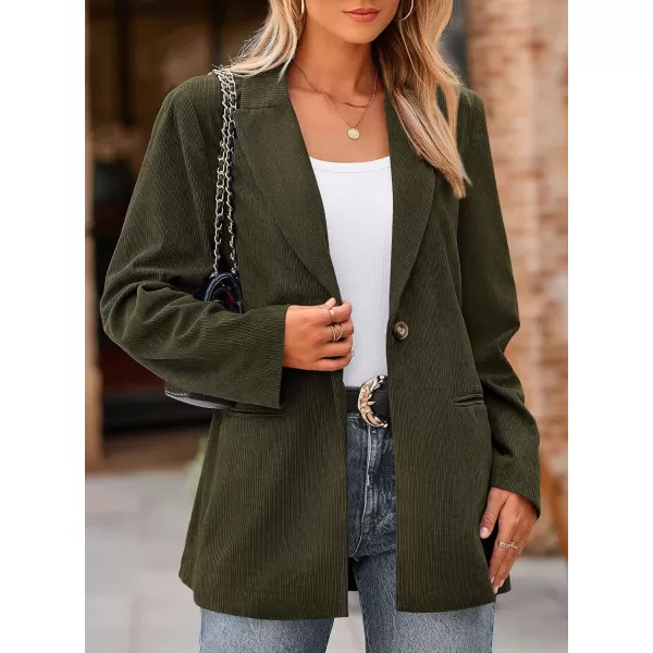 imagePRETTYGARDEN Womens Winter Corduroy Blazers Jackets Dressy Casual Ribbed Long Sleeve Lapel Fashion Work Business OuterwearArmy Green